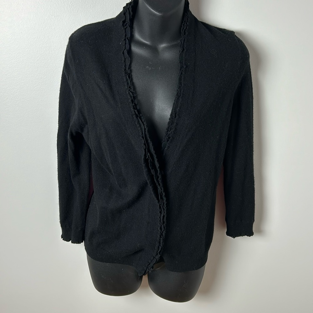 J Crew Medium Merino Wool Ruffle Trim Cardigan